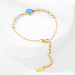 Light Luxury 18K Pulseira de aço inoxidável banhado a ouro Alta qualidade Exquisite Azul Turquesa Plus Zircon <span class=keywords><strong>String</strong></span> Charm Bracelet