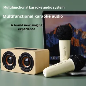 H3 de madera para Bluetooth, micrófono dual inalámbrico, altavoz de Karaoke, salida de 5W, interfaz de tarjeta de disco U RGB para Audio de ordenador doméstico - Product Image 4