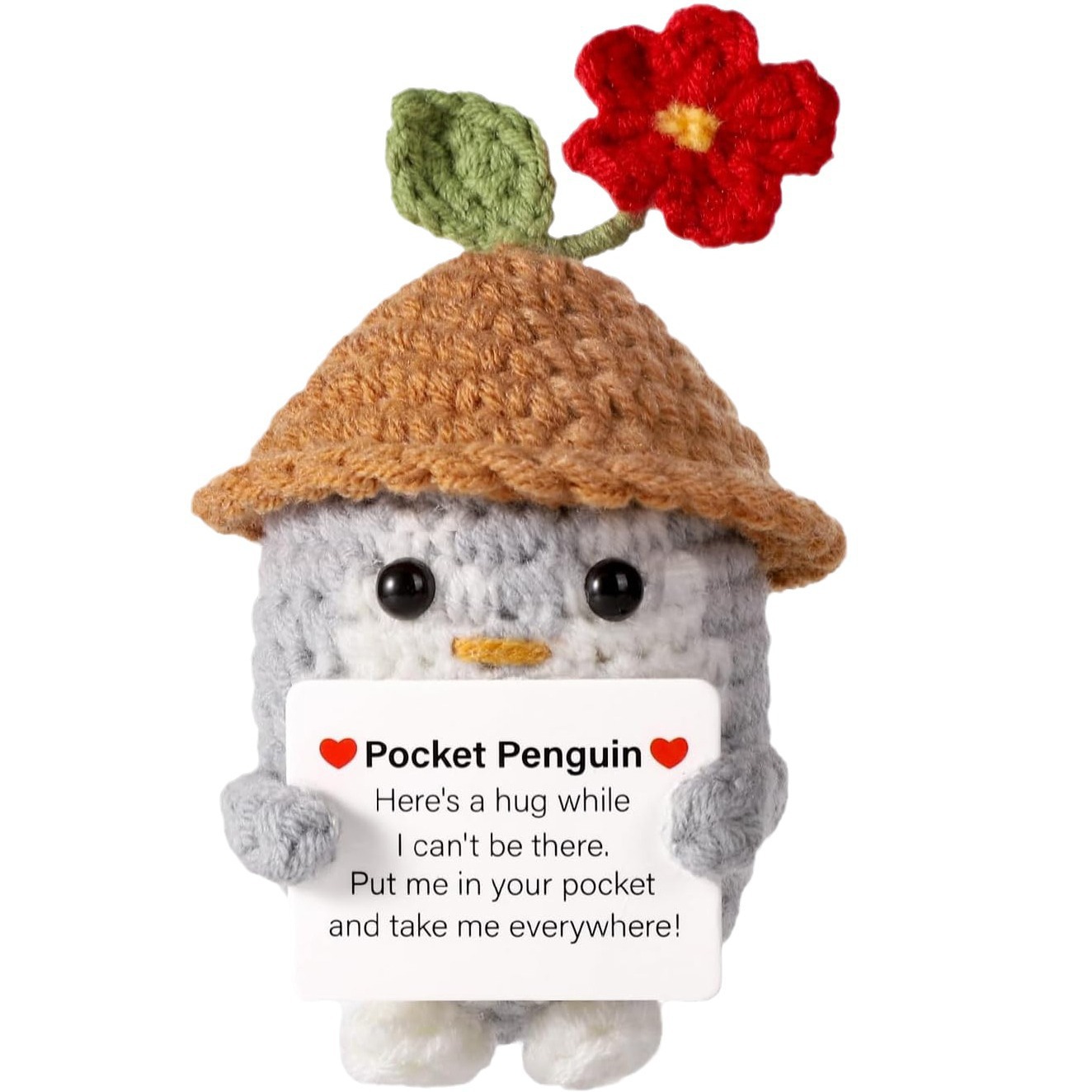 Red flower khaki hat-gray penguin