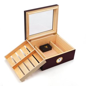 ขายส่งซิการ์ไม้จัดเก็บกล่องบรรจุภัณฑ์ไม้ซิการ์ Humidor ด้วย Divider