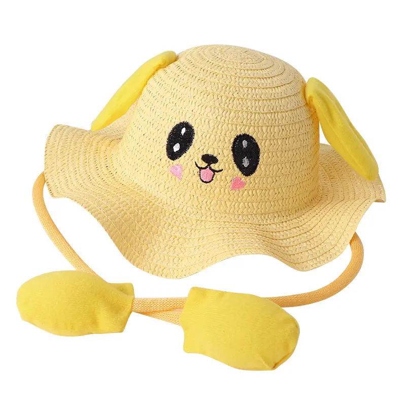 Zeyi-Sombrero con orejas móviles para niños y niñas, gorro de conejo bonito, paja, sombrero de pescador, Panamá, papel, 1 ud./bolsa opp