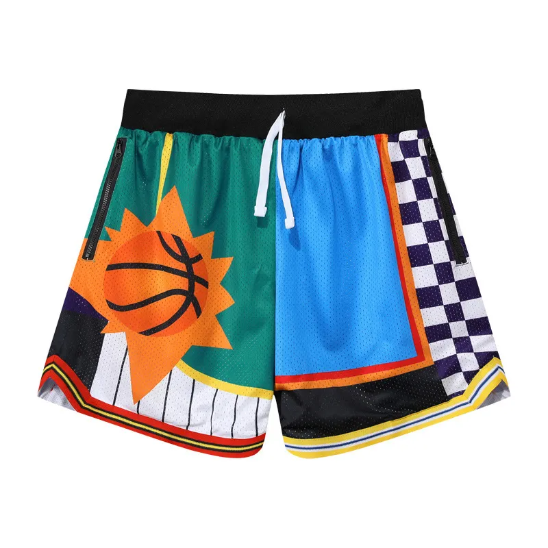 Shorts esportivos de rua vintage de fábrica para homens e mulheres retrô com estampa de equipamento personalizado, shorts de basquete de malha dupla lisa