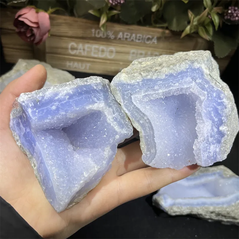 Tinh thể tự nhiên chữa bệnh nguyên đá ren màu xanh mã não druzy nguyên màu xanh mã não geode cho trang trí