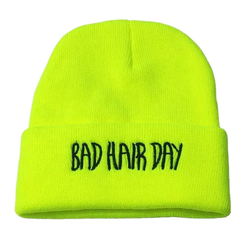 Gorro de punto grueso para bebé recién nacido, alta visibilidad, xxxl, bordado, bonito, verde neón, colorido