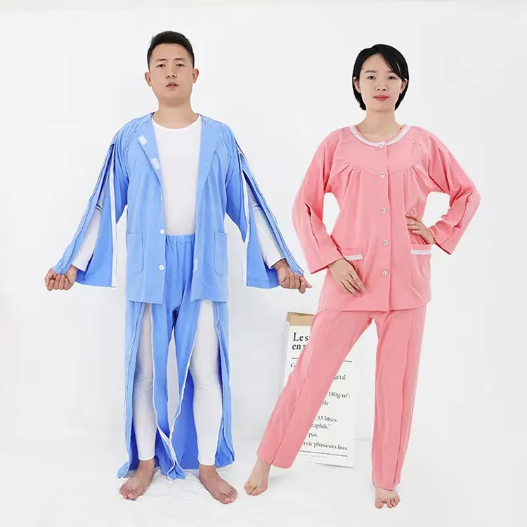 Wholesale Medical Take Off Post Surgery Pajamas Reusable 100% Cotton Comfortable Easy Wear Take off Hospital