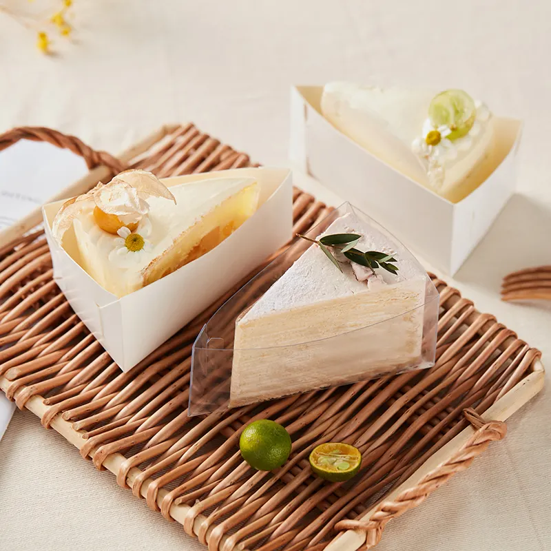 Caja transparente para tartas de calidad Superior, cubierta de papel con revestimiento triangular especial, soporte de papel para pastel de Mousse, caja de regalo