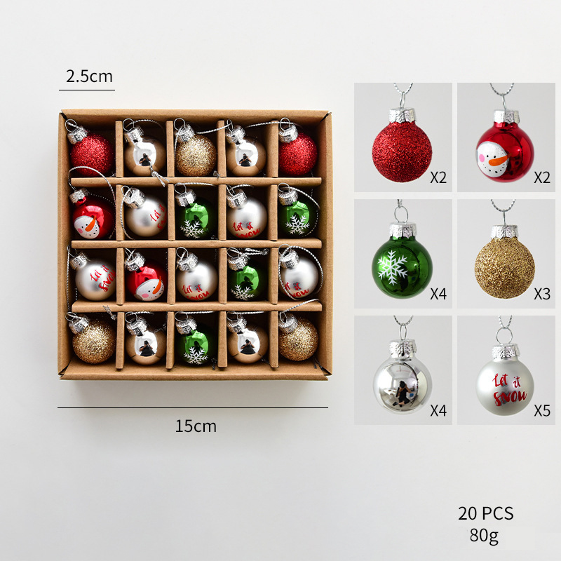 Ensemble de mini boules de Noël bonhomme de neige et flocon de neige, couleurs assorties, 2,5 cm