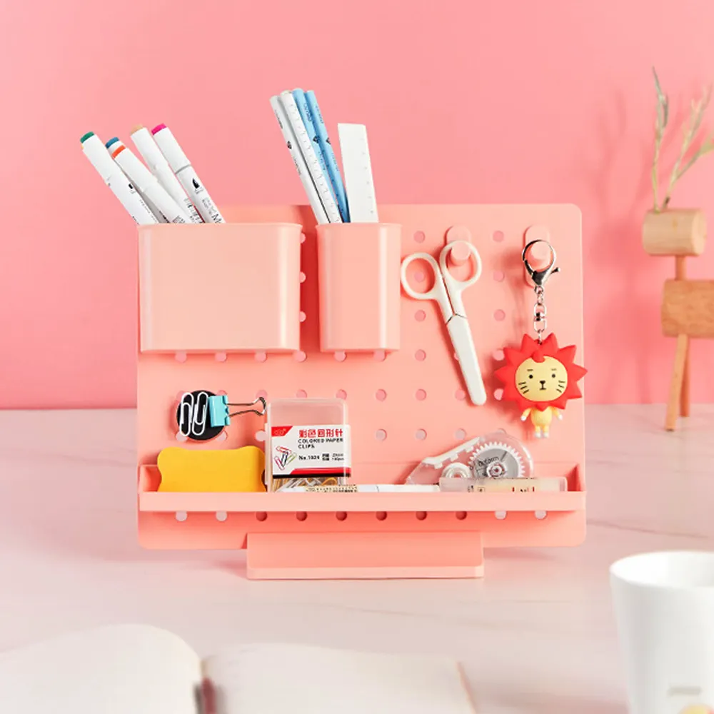 التجزئة وحدات المدرسة القلم تخزين القرطاسية البلاستيك الوردي حامل هاتف مكتب عمل اكسسوارات المنظم
