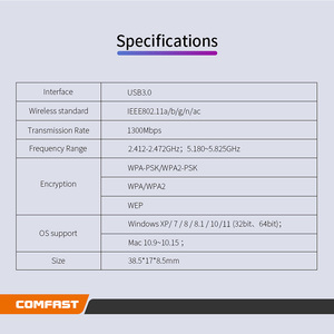 COMFAST CF-812AC 1300Mbps通用串行总线无线网卡无线适配器，适用于卡利Linux笔记本电脑苹果笔记本电脑 - Product Image 6
