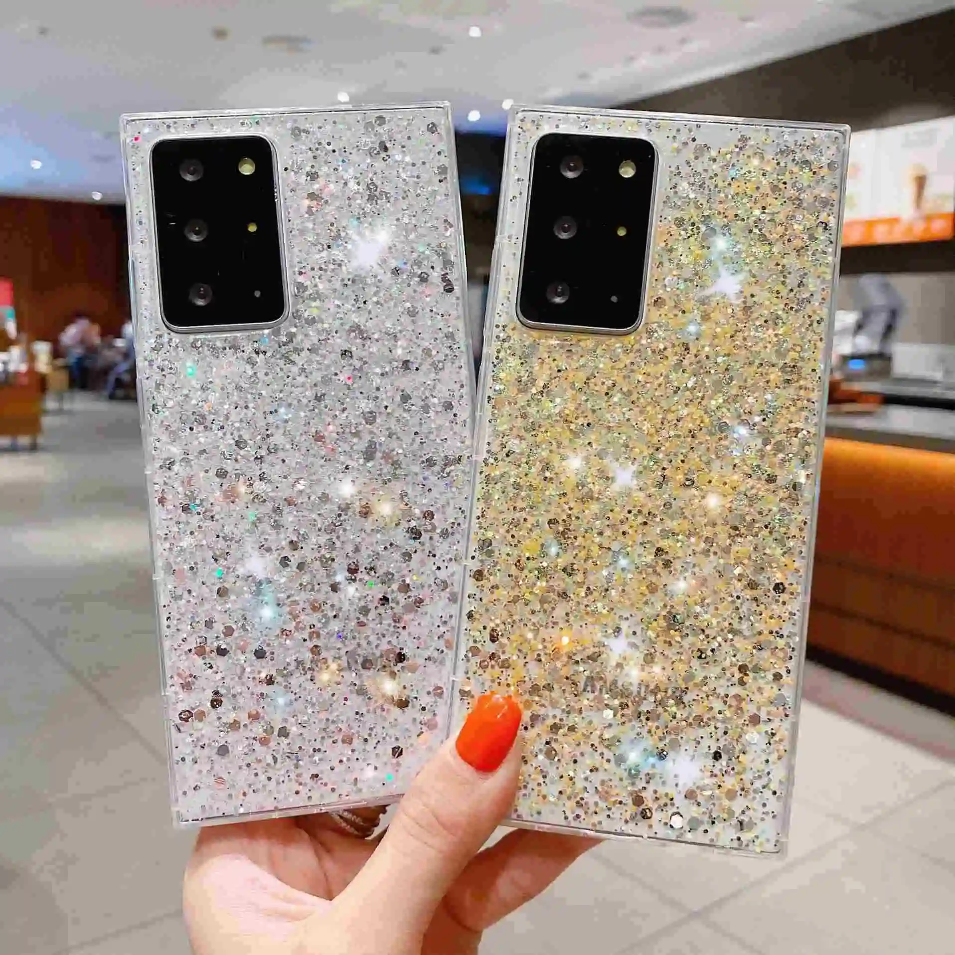 Diamond Glitter Drop Glue Telefon hülle Geeignet für Samsung A72/A52 Shiny Luxury S21 Dazzle Protection Soft Back Cover Telefon tasche