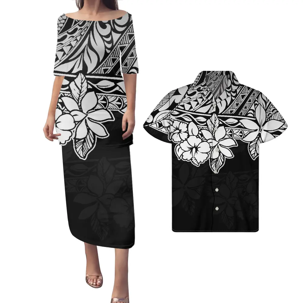 פולינזי שבטי שחור שמלת הוואי חולצה מנהג מסורתי גדול גודל סמואה Puletasi שמלות זול מקרית נשים שמלה