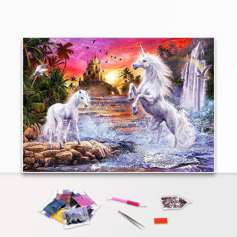 Atacado 5d Diy diamante pintura Cavalo Branco Castelo belas paisagens todos os diamantes Mosaico diamante mão-projetado decoração