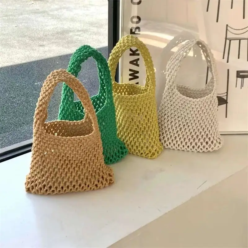 Nuovi arrivi borsa da donna con tessuto a mano in lino di cotone lavorato a mano semplice borsa da viaggio estiva in maglia da spiaggia