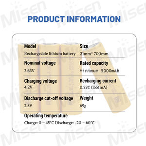 थोक 3.7 बनाम 50e रिचार्जेबल ली आयन inr21700 5000 माह 3500m लिथियम आयन लिथियम-आयन बेलनाकार 21700 बैटरी सेल - Product Image 2