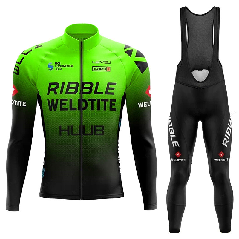 Collant de cyclisme vert + bavoir - Noir