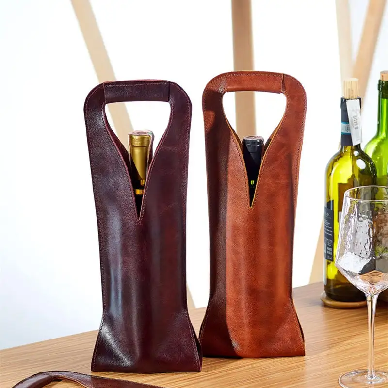 High Quality PU Leather Tote Bag with Handle Waterproof Wine and Whiskey Bottle Carrier Gift-Ready Pouch