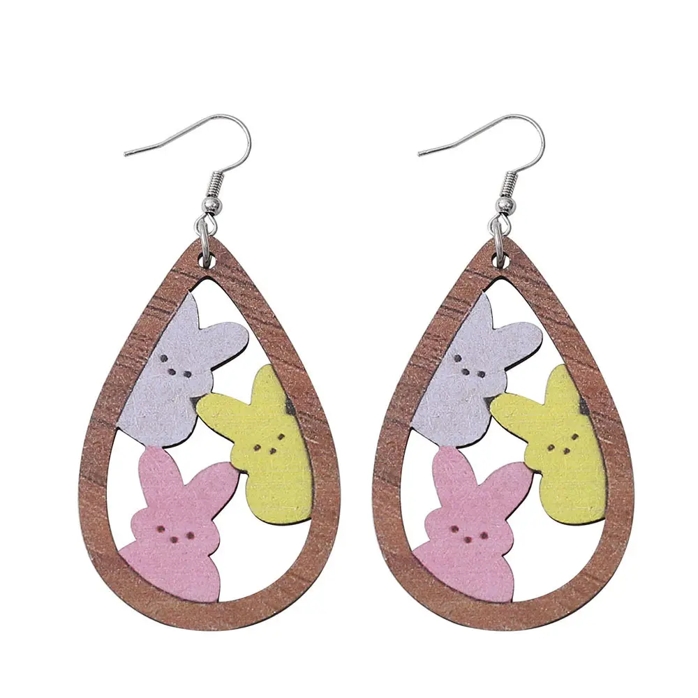 2024 creativo carino colore della caramella orecchini in legno di coniglio per le donne ragazze gioielli per le vacanze Easter Bunny orecchini pendenti