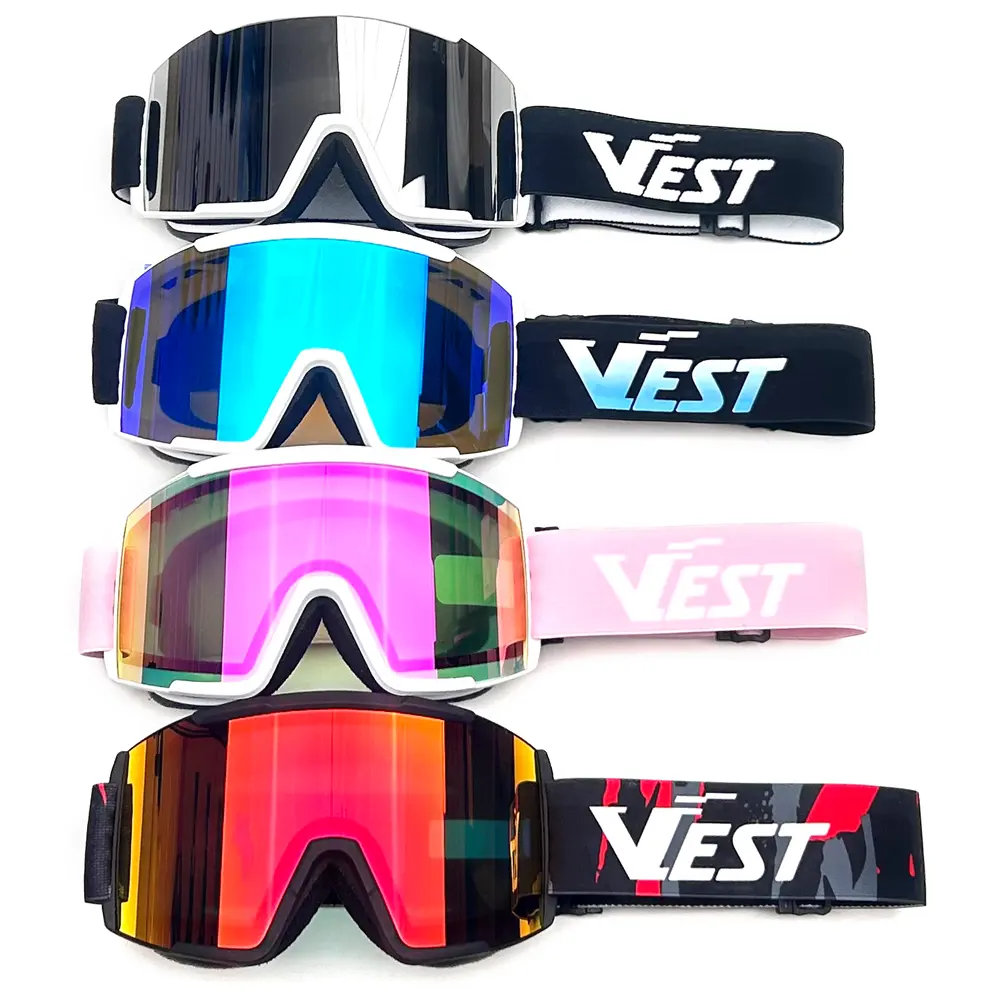 Gafas de esquí Fábrica Muestra personalizada Diseño Correa Logo Anti Niebla Protección UV Lente Venta al por mayor Nieve Snowboard Gafas