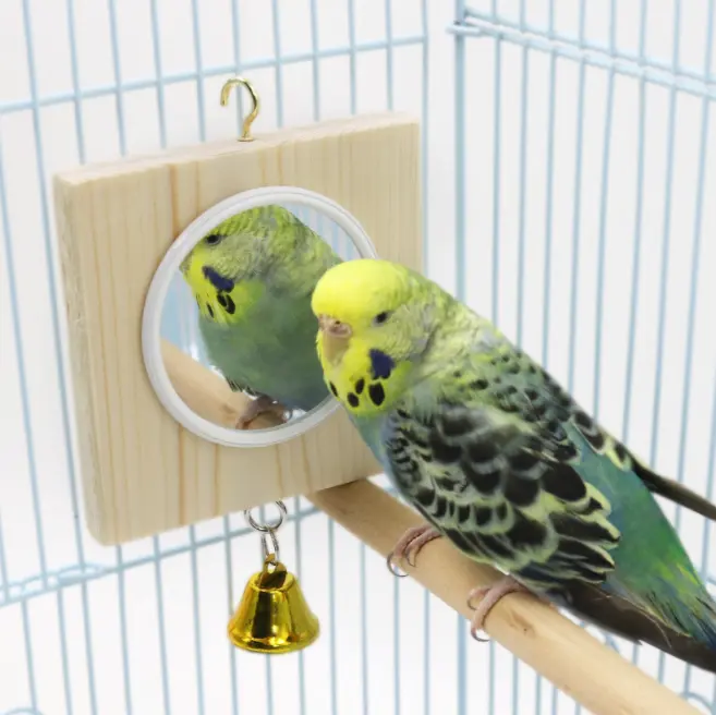 Nuevo pájaro juguete loro pájaro espejo loro morder entrenamiento espejo con campana