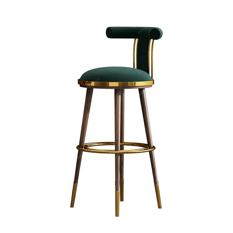 SPARKLE-Taburetes de silla de Bar verde de lujo con respaldo, taburete alto de bar para hotel