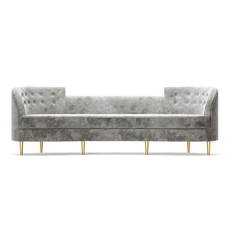 Sofá tapizado con patas doradas, tapizado en terciopelo gris, marco de madera maciza, muebles de tapicería de lujo, modernos de mediados de siglo, 102"