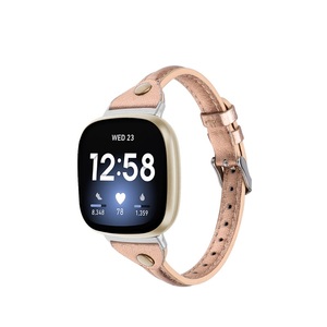 Fitbit Versa 3 Sense经典t形第一层牛皮超薄皮革表带带铆钉智能手镯更换表带 - Product Image 4