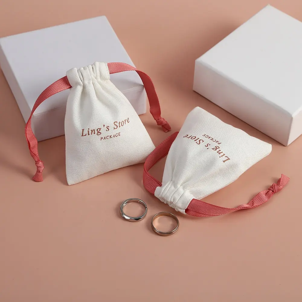 Logo Kustom Ramah Lingkungan Kecil Hadiah Natal Kantong Mini Tas Serut Katun Muslim untuk Perhiasan