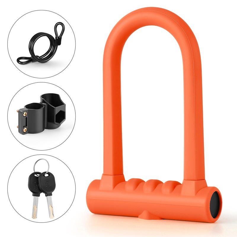 Antivol en U en silicone orange avec câble en acier