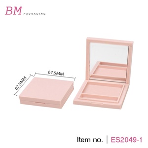 square Empty Blush <strong>Compact</strong> <strong>Make</strong> up Packaging Solid Color pink Blush Container with Brush - Product Image 2