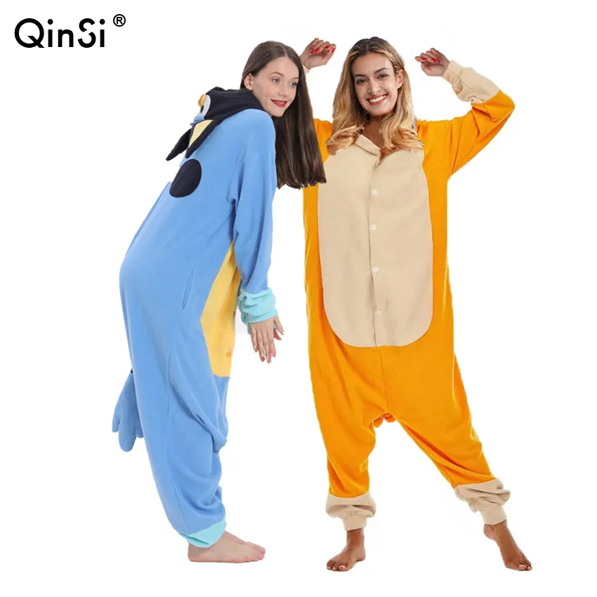 Qinsi Cartoon Kostuum Kerst Halloween Feest Jumpsuits Nieuw (100-198Cm) Volwassen Dier Blauwe Hond Kigurumi Onesies Cosplay Pyjama