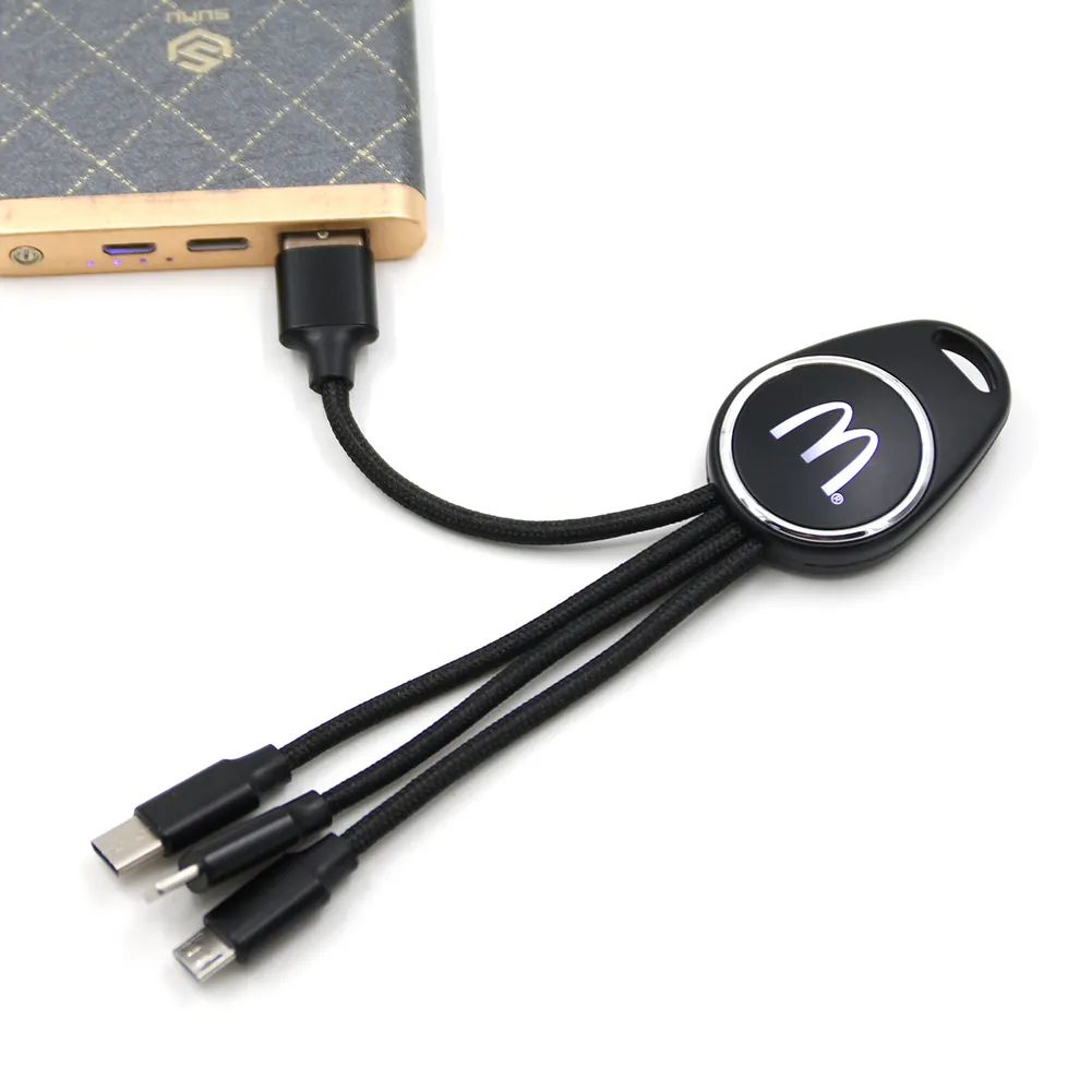 Multi function 3 in 1 USB portable Keychain mobile Cable Tpye C Fast phone charger and Data Transfer Cable