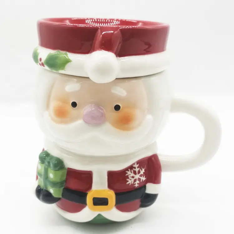 Taza 3d de cerámica con dibujos de animales para hombre, taza de café de porcelana con mango, regalo de Navidad y nieve con tapa