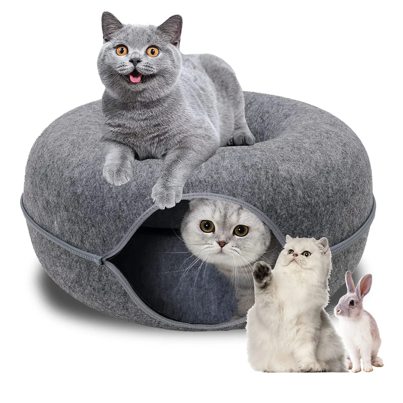 Juguetes para gatitos, casa de fieltro transpirable para mascotas, cueva para gatos, juguete cerrado con cremallera, Donut, nido de gato, túnel, cama para gatos de fieltro