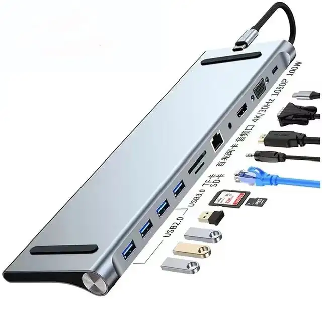11 En 1 estación de acoplamiento USB C Precio de fabricante competitivo aleación de aluminio tipo C hub USB funcional
