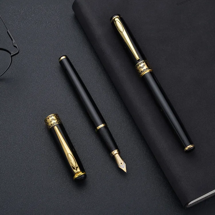 Anniversario nero rosso lusso metallo oro regalo aziendale rullo firma personalizzata penna a olio promozionale penna stilografica cinese