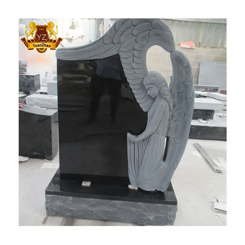 Cemitério Memorial estilo americano mão esculpida granito preto natural monumento lápide polido Lápide granito preto China