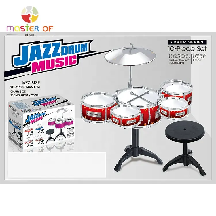 Ensemble de jouets musicaux en plastique pour enfants, 5 tambours, batterie de Jazz Rock avec chaise, P07E118, Offre Spéciale