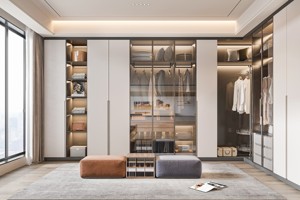 Armoire d'angle contemporaine de luxe en bois brillant pour chambre à coucher avec design autoportant écologique et portes en verre - Product Image 2