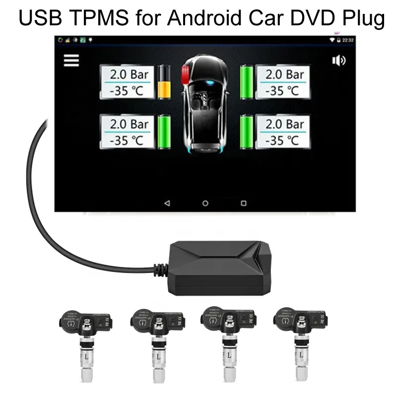 Système de surveillance de la pression des pneus TPMS, USB, Android, lecteur multimédia, Radio DVD, avec 4 capteurs internes