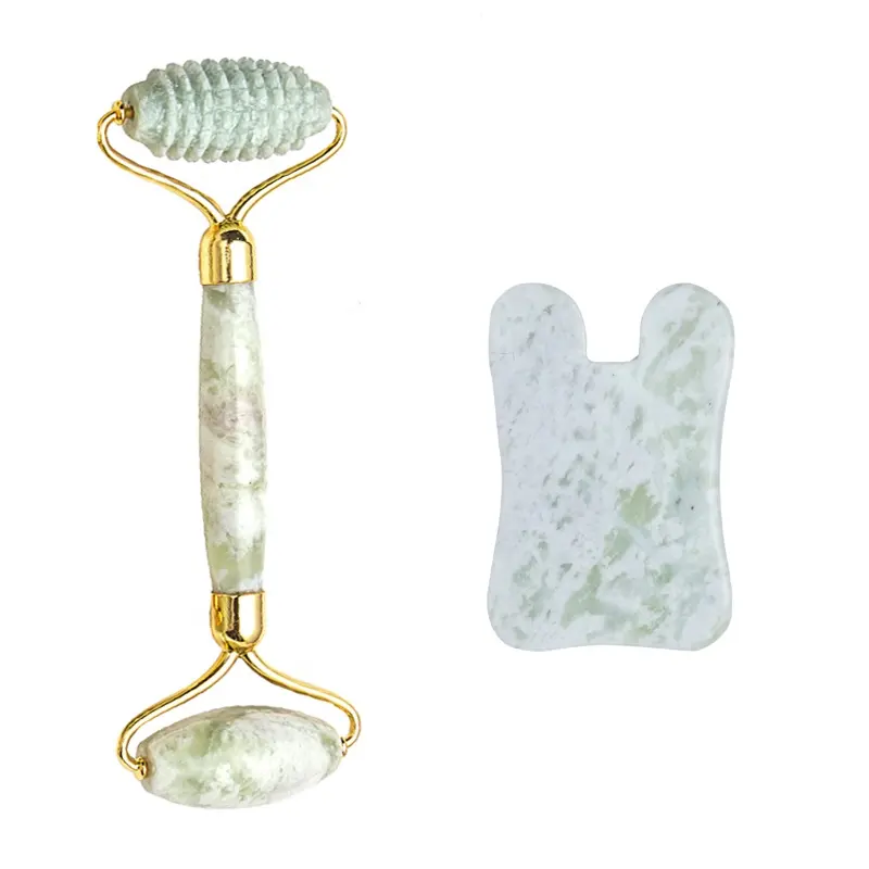 Real Pure Green Aventurine Stone Skin Massage Jade Roller Gua Sha Set for Face and Body