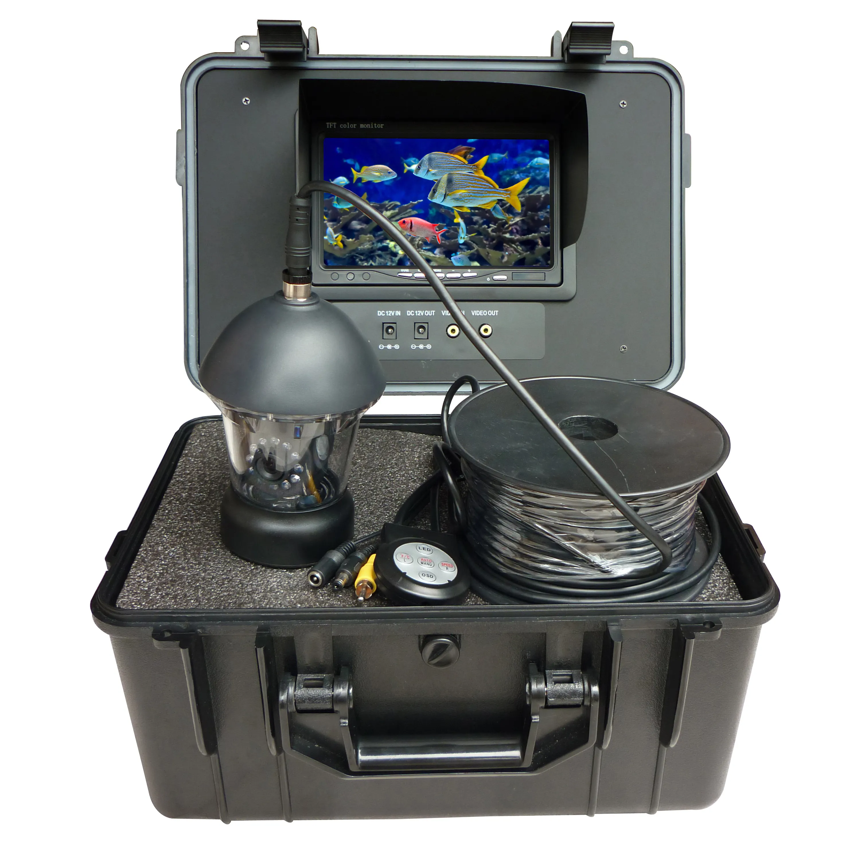Câmera de pesca subaquática de 360 graus, rotação, cabo de 20m e 7 polegadas, monitor com 12 peças, branco, led, usado para pesca no gelo/mar/rio