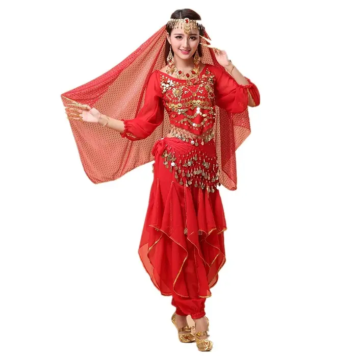 Quiki-Conjunto de disfraces de danza del vientre, estilo indio, saree, sari, vestido