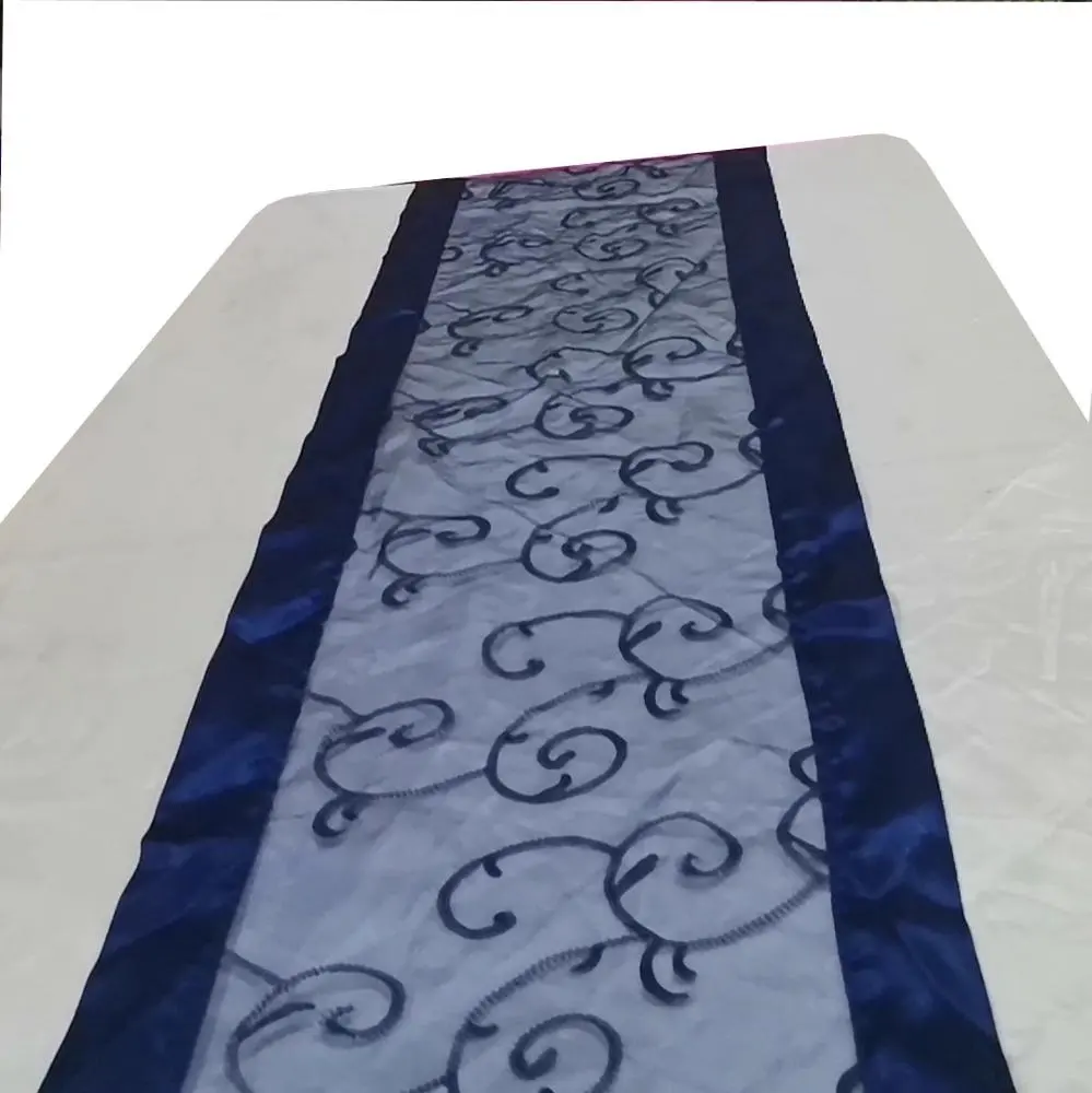 Remolino bordado Organza Runner patrón de flores camino de mesa para mesa de banquete de boda