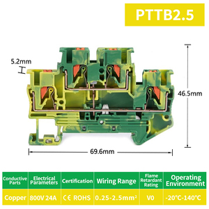 Colores personalizados JPTTB 2,5 Alimentación a través de riel DIN Bloques de terminales de resorte de conexión de empuje de plástico - Product Image 4