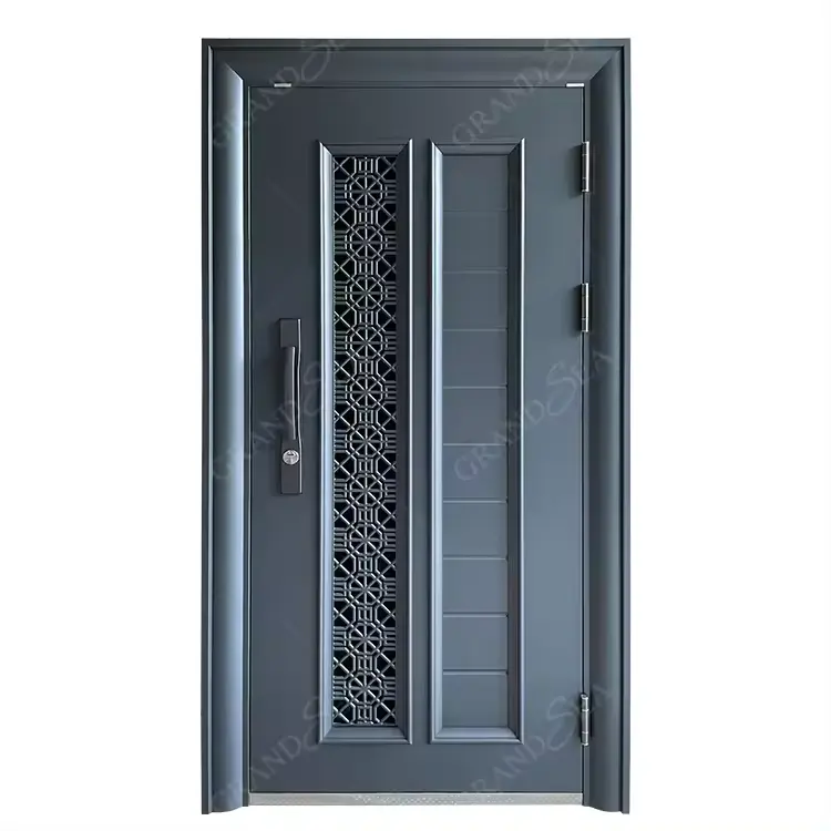 Puerta DE SEGURIDAD DE último diseño Puerta de acero antirrobo de clase A gris Puerta ignífuga galvanizada con panel deslizante para apartamento