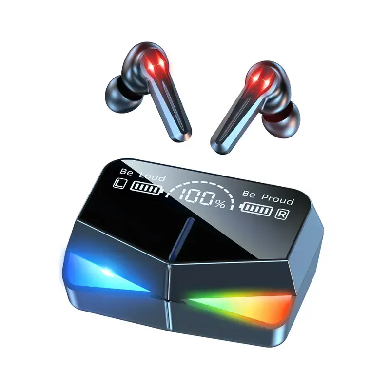 गर्म बिक्री ऑडियोफोनोस एम 28 ws कान बड्स में v5.1 ऑरिकुलर एलईडी डिस्प्ले गेमिंग इयरफ़ोन में