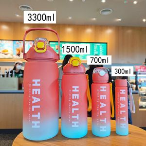 ขวดน้ำพลาสติกความจุขนาดใหญ่3.3L 4 in 1ใหม่2024พร้อมที่บอกเวลาและหลอด - Product Image 3