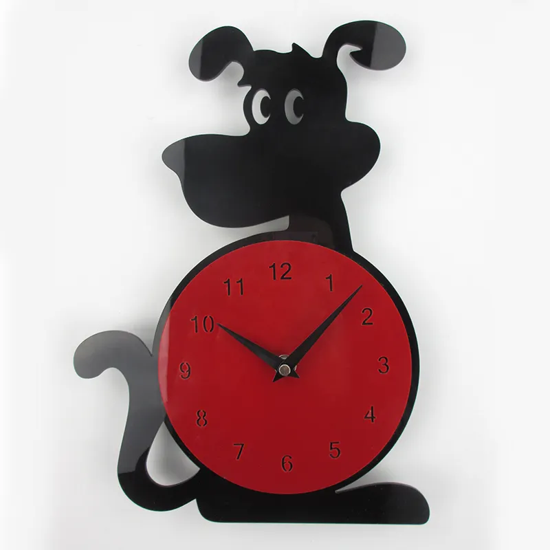 Reloj de pared acrílico con forma de perro de dibujos animados, reloj de pared decorativo con efecto 3D, reloj artístico