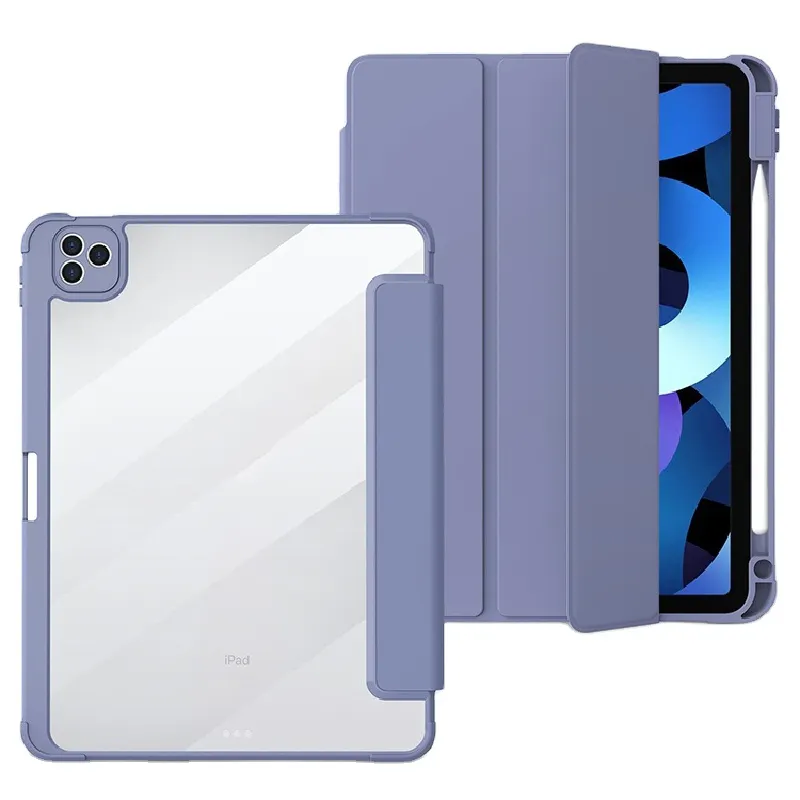 Capa de TPU Transparente para iPad Pro11 Air5 10.2 9th Gen iPad10 10.9 Capa de proteção de lápis em acrílico PU inteligente à prova de choque