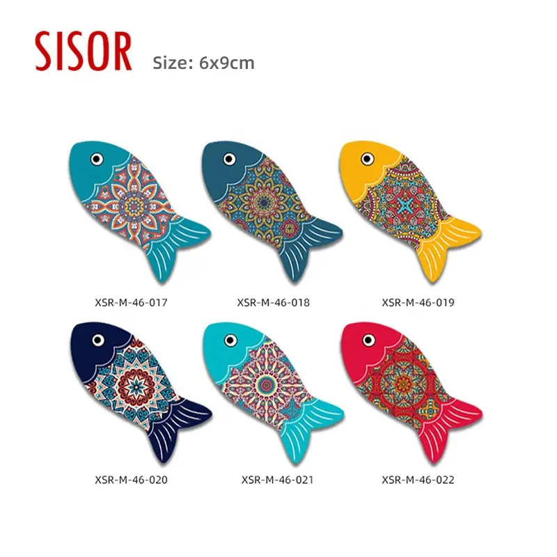 Grosir Hadiah Dekorasi Rumah Dapur Sublimasi Logo Kustom Magnet Kulkas Ikan Keramik Souvenir Bohemian Touris